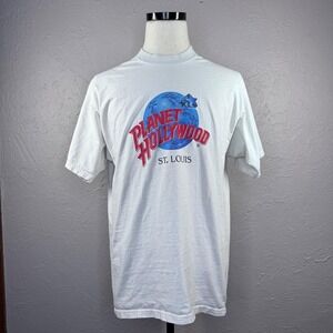 Vtg 1991 Single stitch Large white Planet Hollywood St. Louis crew neck shirt